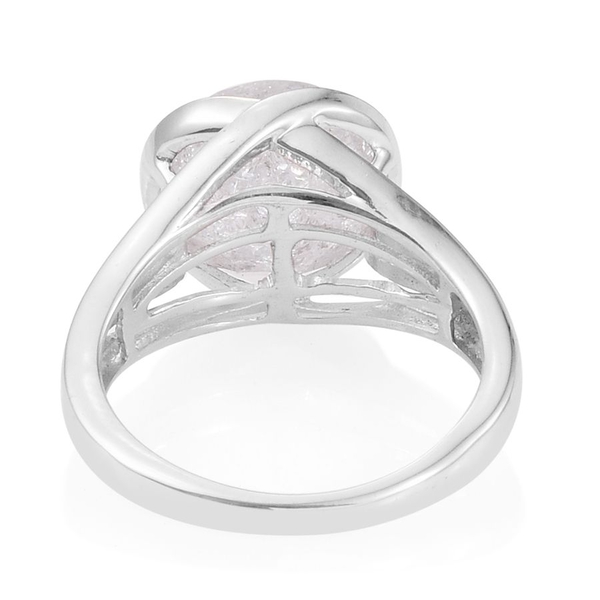 Diamond Crackled Quartz (Rnd) Solitaire Ring in Platinum Overlay Sterling Silver 6.000 Ct.