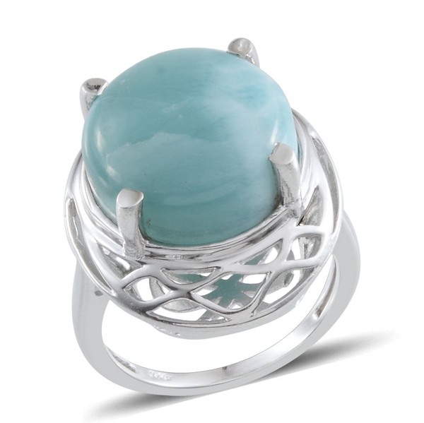 Larimar (Rnd) Solitaire Ring in Platinum Overlay Sterling Silver 15.000 Ct.