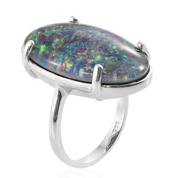 Extremely Rare Size Australian Boulder Opal (Ovl 25x15 mm) Ring in Platinum Overlay Sterling Silver