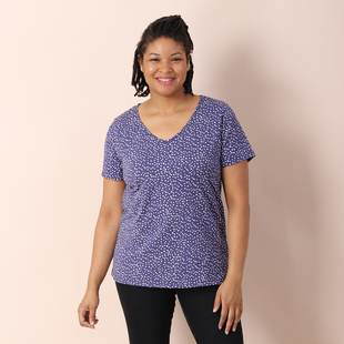 Jovie Jersey Print Short Sleeved With Polka Dot Pattern Top - Blue