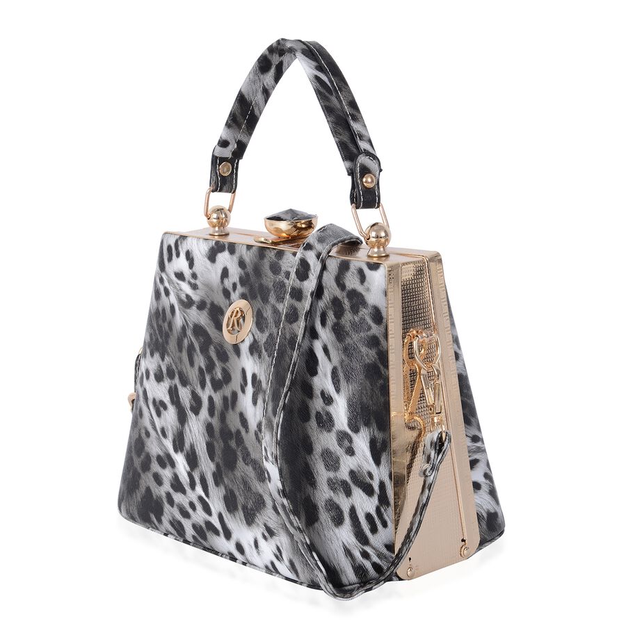 Grey Colour Leopard Pattern Tote Bag with Removable Shoulder Strap Size 22x18x14 Cm - 3242066 - TJC