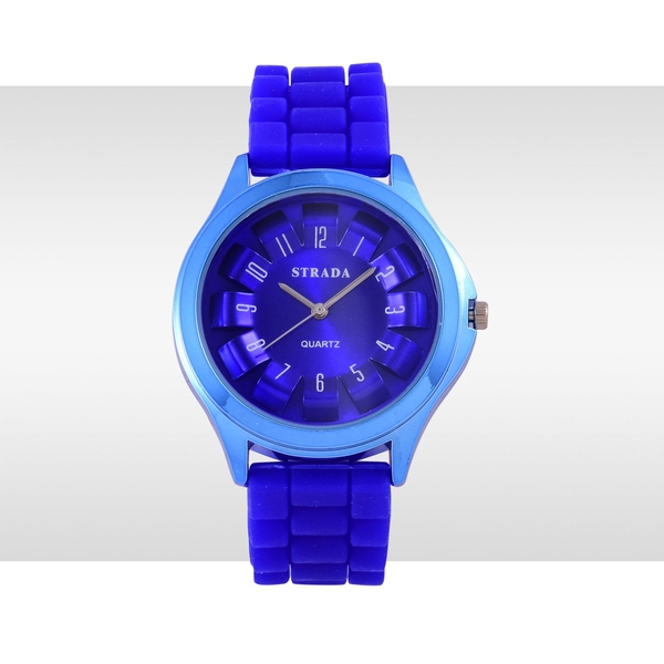 STRADA Japanese Movement Blue Colour Dial Water Resistant Watch in Silver Tone with Stainless Steel Back and Blue Colour Silicone Strap