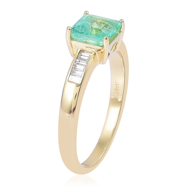 ILIANA 18K Yellow Gold AAA Boyaca Colombian Emerald (Oct 1.25 Ct), Diamond (SI-G-H) Ring 1.500 Ct