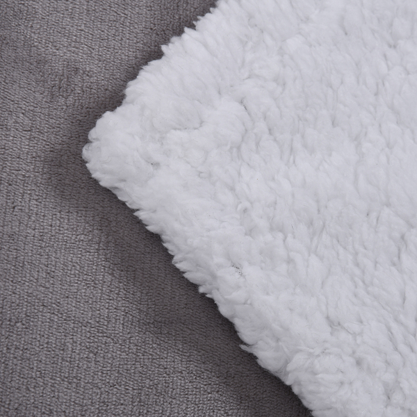 Soft and Smooth Flannel Sherpa Blanket (Size 200x160 Cm) - Light Grey & Off White