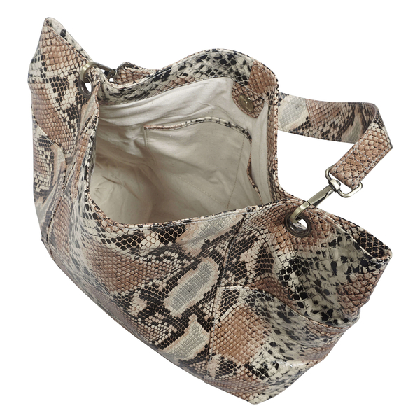ASSOTS LONDON Angela 100% Genuine Leather Snake Skin Pattern Hobo Bag (Size 32x30x9 Cm) - Tan