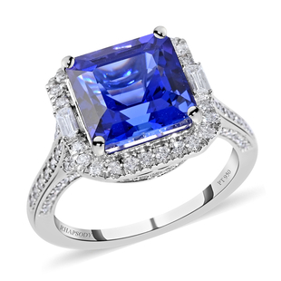 Certified and Appraised RHAPSODY 950 Platinum AAAA Tanzanite and VS EF Diamond Halo Ring 8.50 Grams 