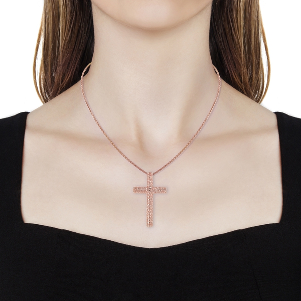 RACHEL GALLEY Rose Gold Overlay Sterling Silver Cross Pendant With Chain (Size 30), Silver wt 14.09 Gms.