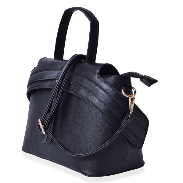 Black Colour Tote Bag with External Zipper Pocket and Adjustable and Removable Shoulder Strap (Size 32x22.5x15 Cm)