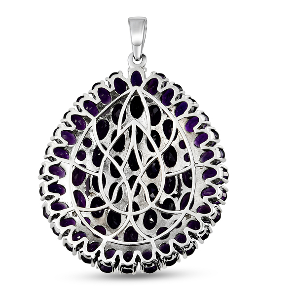 Amethyst Cluster Pendant in Platinum Overlay Sterling Silver 26.63 Ct, Silver Wt. 11.50 Gms