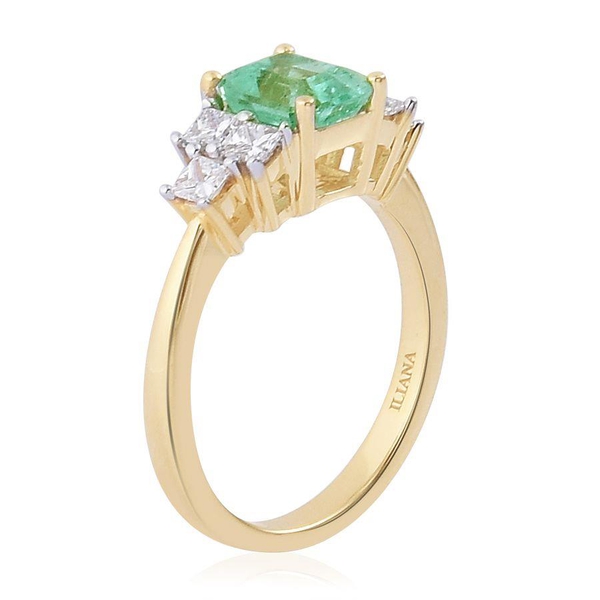 ILIANA 18K Y Gold Boyaca Colombian Emerald (Oct 1.50 Ct), Diamond Ring 2.000 Ct.