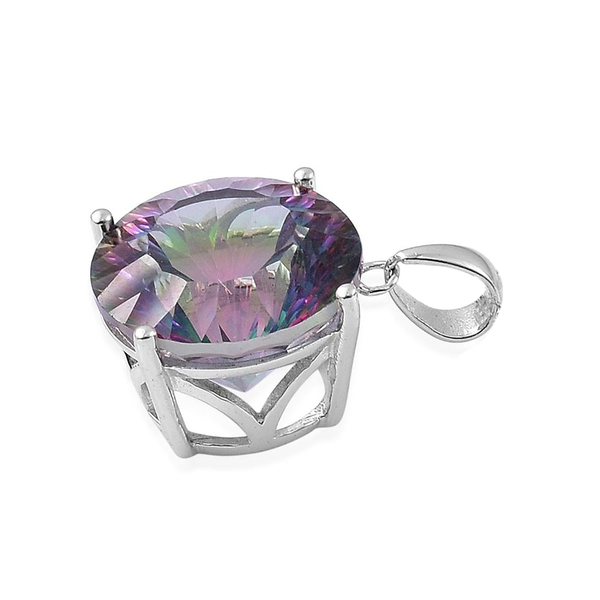 Coated Mystic Topaz (Rnd) Pendant in Rhodium Plated Sterling Silver 12.000 Ct.