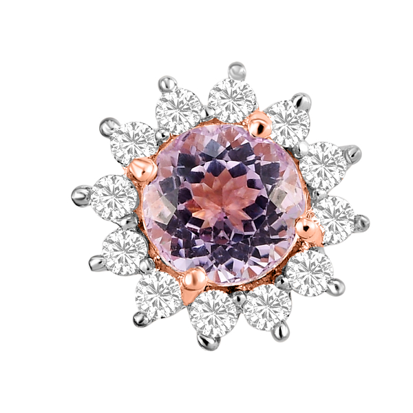 Kunzite and Natural Cambodian Zircon Pendant in Vermeil Rose Gold Overlay Sterling Silver 1.75 Ct.