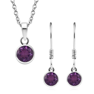 2 Piece Set - Amethyst Pendant and Hook Earrings in Platinum Overlay Sterling Silver With Stainless 