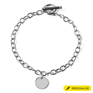 Personalised Engravable Single Disc Charm Bracelet, in Stainless Steel 8.5inches