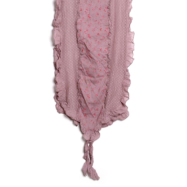 50% Cotton Mauve, Pink and Multi Colour Floral Pattern Scarf with Hand Made Ruffle Border (Size 200X40 Cm)