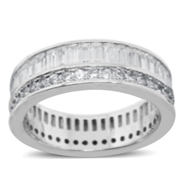 AAA Simulated Diamond (Bgt) Band Ring in Rhodium Plated Sterling Silver