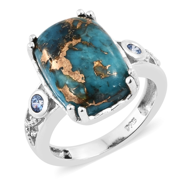 New Arrival - Mojave Blue Turquoise (Cush 14x10mm), Signity Pariaba Topaz Ring in Platinum Overlay S
