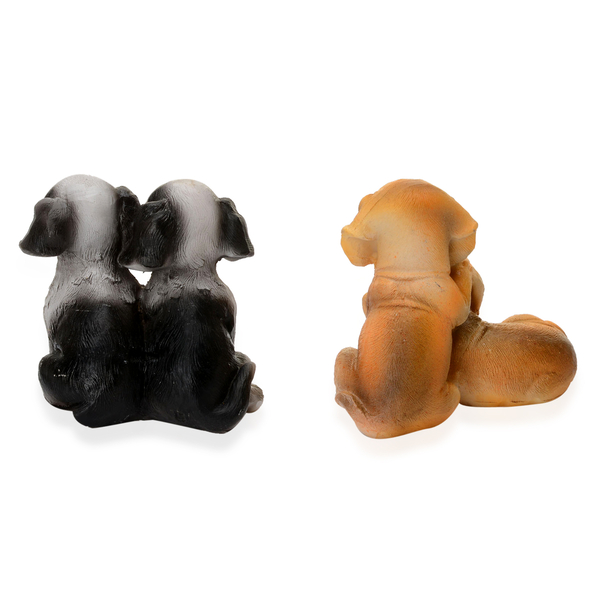 Set of 2 - Home Decor - Two Black and White, Two Light Orange and White Dog with Resin
