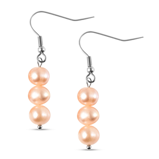 Peach Freshwater Pearl Dangling Earrings in Stainless Steel