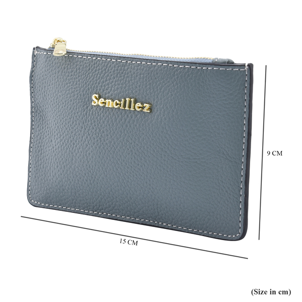 SENCILLEZ 100% Genuine Leather Wallet with Zipper Closure (Size 17x10 Cm) - Light Blue