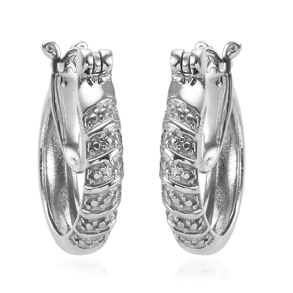 Diamond Hoop Earrings in Platinum Plated Silver