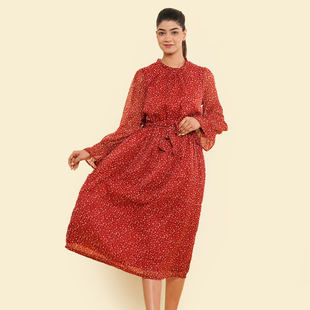 TAMSY Printed Dress (Size S, 8-10) - Red