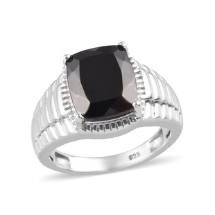 3.50 Ct Shungite Solitaire Ring in Platinum Plated Sterling Silver