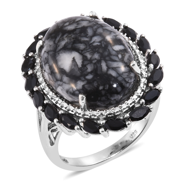 Austrian Pinolith (Ovl 16.60 Ct), Boi Ploi Black Spinel Ring in Platinum Overlay Sterling Silver 18.