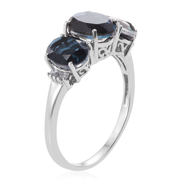 Indicolite Quartz (Ovl), Diamond Ring in Platinum Overlay Sterling Silver 5.500 Ct.