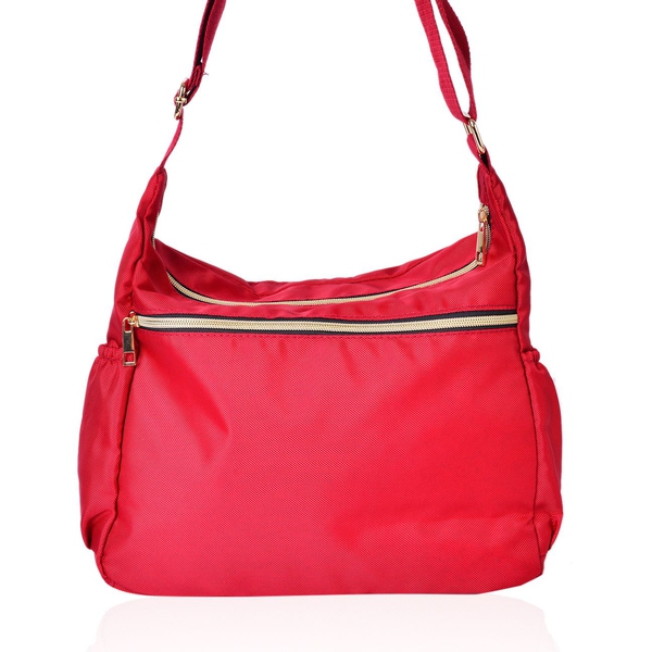 Designer Inspired- Red Colour Multi Pocket Waterproof Crossbody Bag with Adjustable Shoulder Strap (Size 31X22X11 Cm)