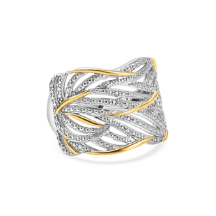 Diamond Ring in Platinum and Yellow Gold Overlay Sterling Silver