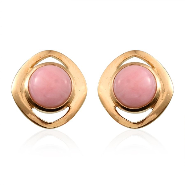 Peruvian Pink Opal (Rnd) Stud Earrings (with Push Back) in 14K Gold Overlay Sterling Silver 3.500 Ct