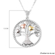 ELANZA Simulated Diamond Tree of Life Pendant with Chain (Size 18) in Three Tone Overlay Sterling Silver