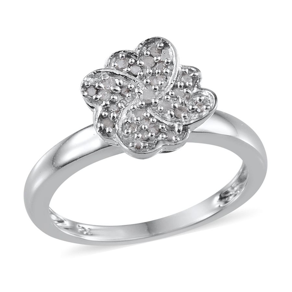 Diamond (Rnd) Floral Ring in Platinum Overlay Sterling Silver 0.150 Ct