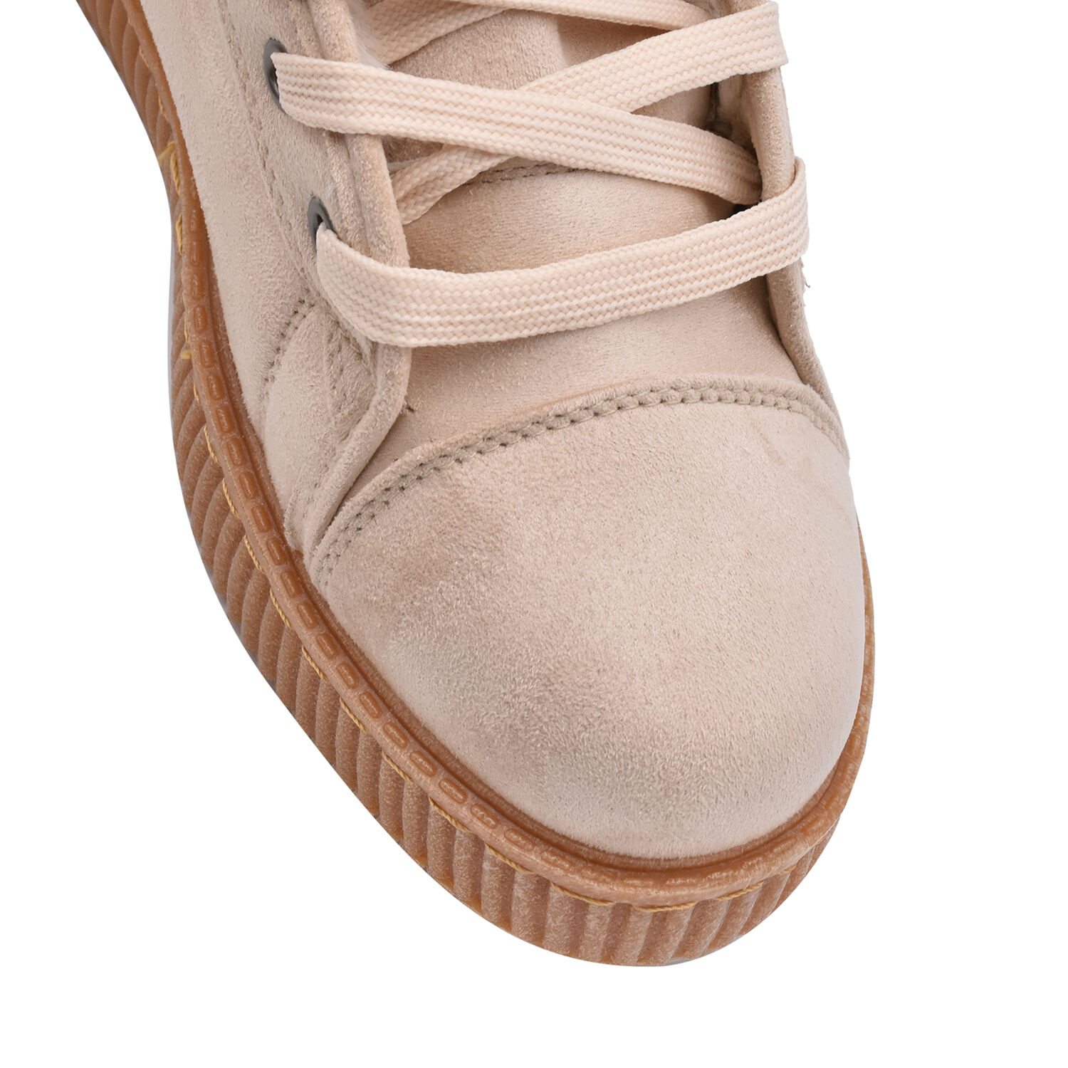 Beige Faux Fur Lined Lace-Up Ankle Boots