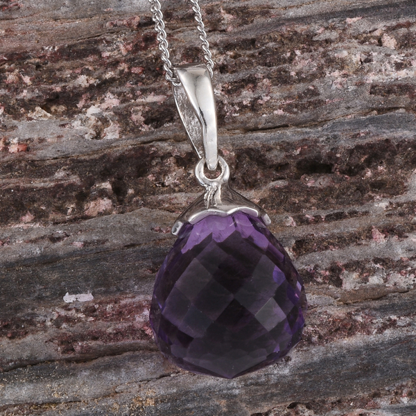Checkerboard Cut AA Lusaka Amethyst Pendant With Chain in Platinum Overlay Sterling Silver 7.000 Ct.