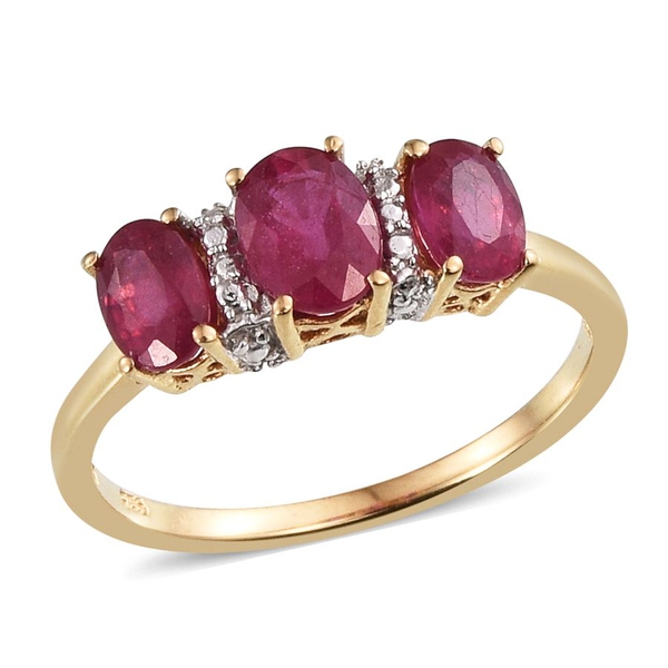 African Ruby (Ovl 0.75 Ct) 3 Stone Ring in Yellow Gold Overlay Sterling Silver 1.900 Ct.