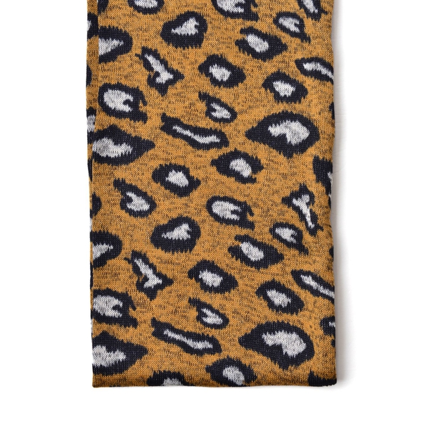Designer Inspired - Yellow, Grey and Black Colour Leopard Pattern Infinity Scarf (Size 75X24 Cm)