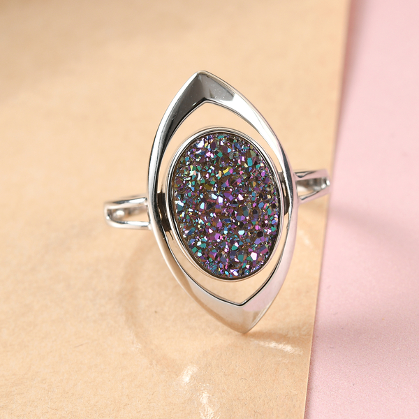 Sajen Silver ILLUMINATION Collection - Sajen Silver Drusy Agate Ring in Platinum Overlay Sterling Si