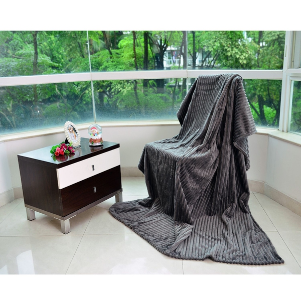 Superfine Microfibre Corduroy Jacquard Blanket Colour Dark Grey (Size 200x150 Cm)