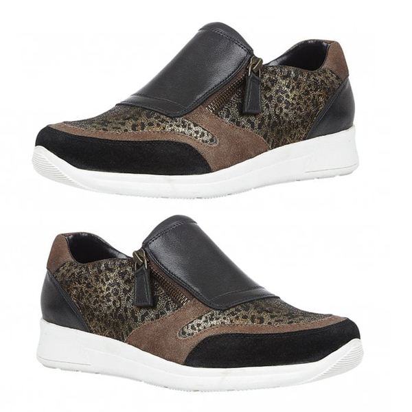 Lotus Black Leather & Leopard Sian Casual Trainers (Size 3)