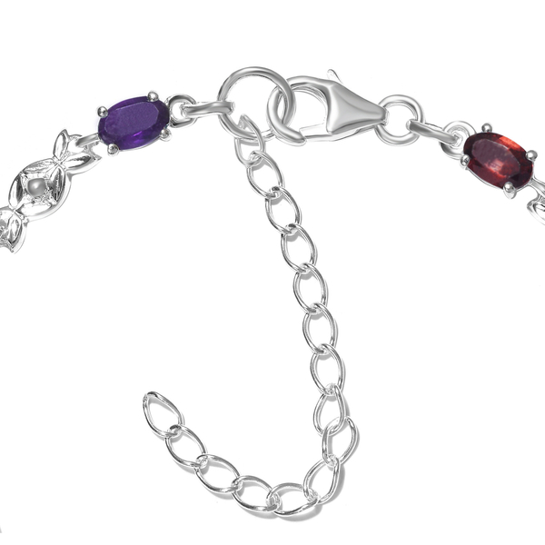 Multi Gemstones Bracelet (Size 6.5 With 2 inch Extender) in Sterling Silver 3.58 Ct.