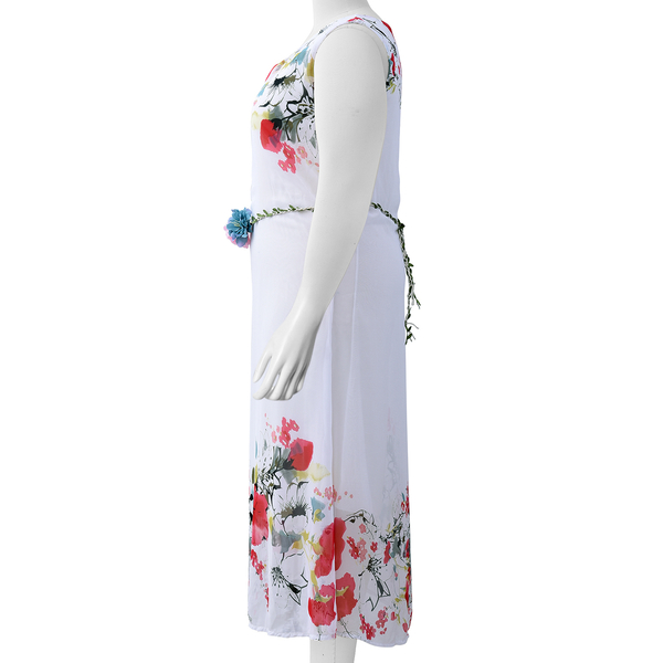 White Colour Plum Blossom Flower Pattern One Piece Dress