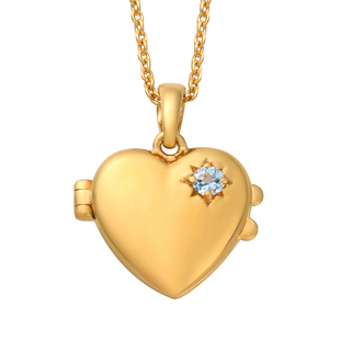 Brazilian Aquamarine Heart Locket Pendant With Chain (Size 18) in 14K Yellow Gold Overlay Sterling Silver. Wt 5.89 Gms