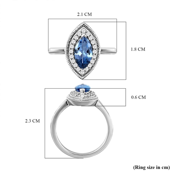 Peacock Tanzanite and Natural Cambodian Zircon Ring in Platinum Overlay Sterling Silver 1.36 Ct.