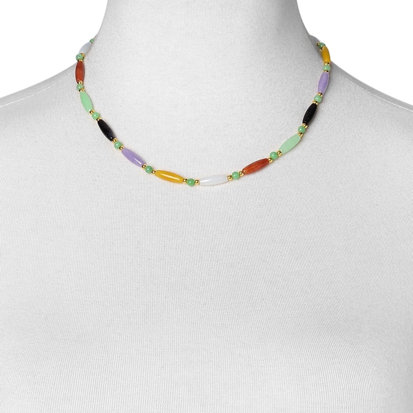 Multi Colour Jade Necklace (Size 18 with 3 inch Extender) in Yellow Gold Overlay Sterling Silver 70.600 Ct.