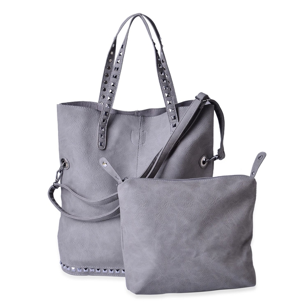 Set of 2 - Grey Colour Large with Adjustable, Removable Shoulder Strap and Small Handbag (Size 42x40