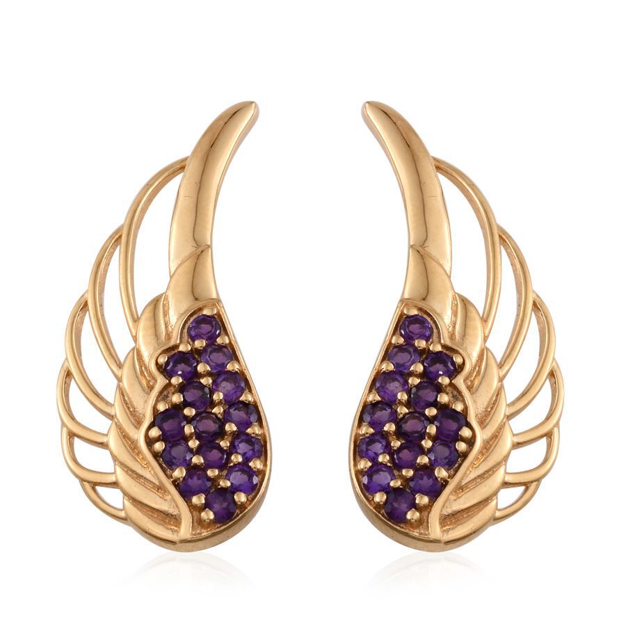 Amethyst (Rnd) Angel Wings Climber Earrings in 14K Gold Overlay Sterling Silver 1.750 Ct.