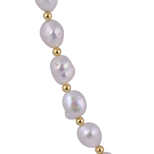 White Baroque Pearl Necklace (Size-20) with Magnetic Lock in Yellow Gold Overlay Sterling Silver