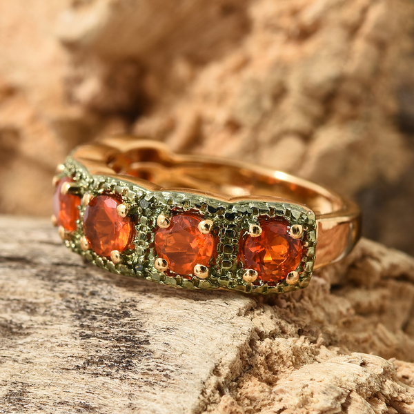 Jalisco Fire Opal (Rnd), Green Diamond Ring in 14K Gold Overlay and Green Plated Sterling Silver 1.020 Ct.